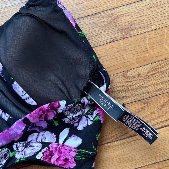 Victoria's Secret Black Sports Bra with Pink & Purple Floral Print - Picture 3 of 3